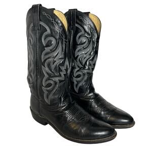 Dan Post 90s Cowboy Boots Mens 9D Black Leather Western Embroidered Mexico